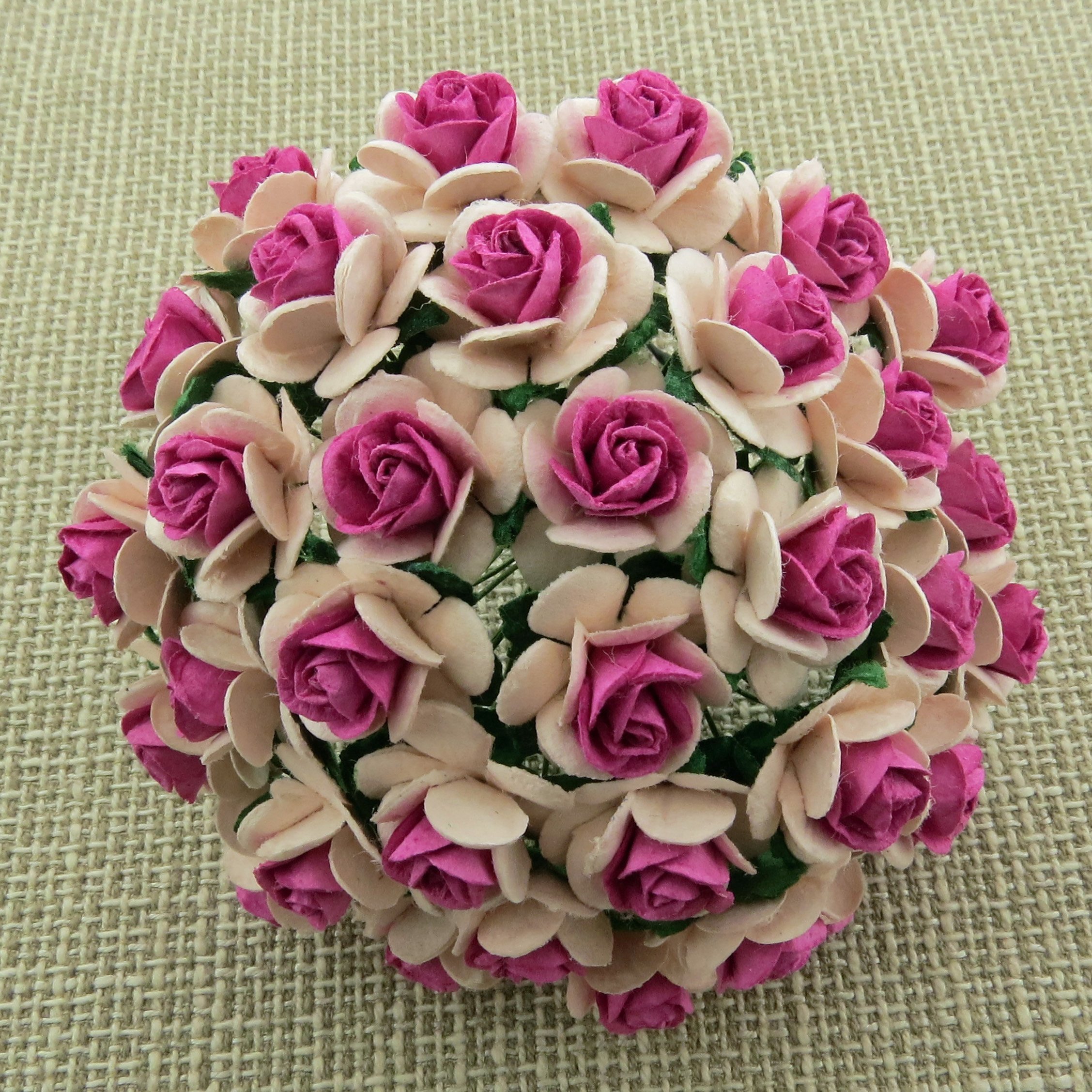 100 2-TONE PINK WITH DEEP CENTRE PINK MULBERRY PAPER OPEN ROSES - Click Image to Close